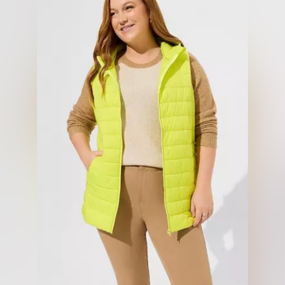 NWT Torrid Light Packable Puffer Neon Yellow Hooded Vest Size 5X